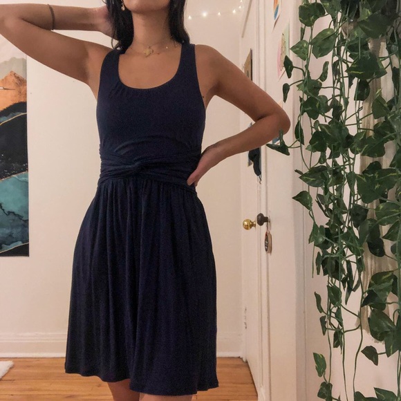 Navy Sleeveless Dress With Pockets - Picture 1 of 3